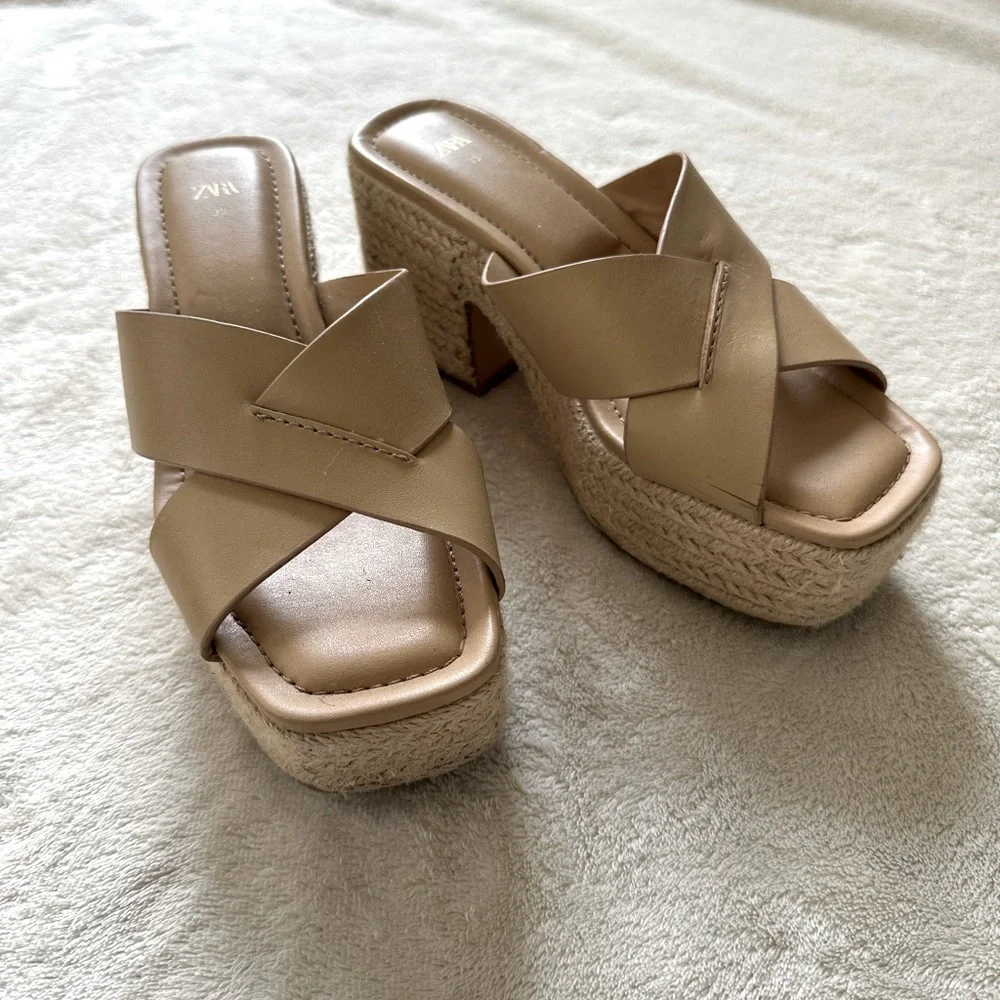 Zara Leather Platform Espadrilles Sz 5